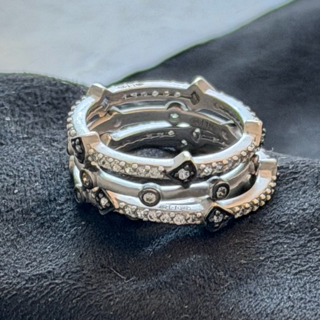 Sterling Silver Pav Black Accent Stacked Ring Set 125$
